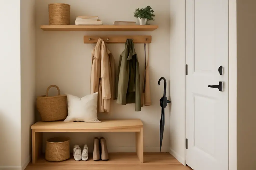 Arredare un ingresso piccolo con mensole e panche: il segreto per non creare disordine