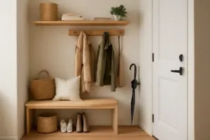Arredare un ingresso piccolo con mensole e panche: il segreto per non creare disordine