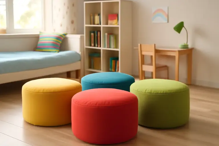 Sedute pouf multicolore in cameretta: il trucco per ravvivare subito l’ambiente senza fatica